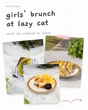 sydz kitchen tiktok post "girls' brunch at lazy cat", what we ordered to share: riyadh cafe orders with calories