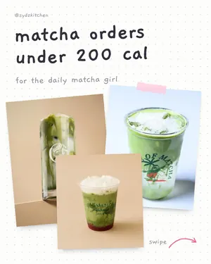 sydz kitchen tiktok post "matcha orders under 200 cal", for the daily matcha girl: riyadh cafe orders with calories